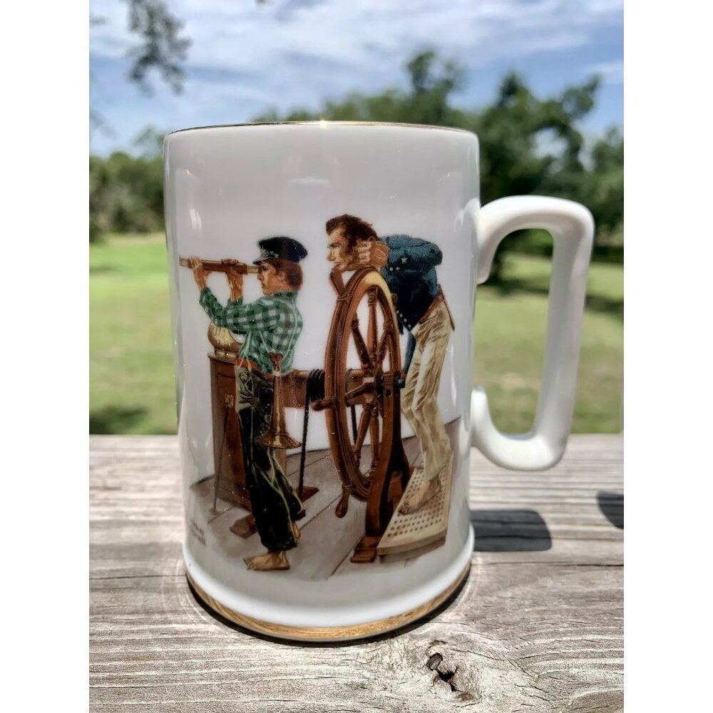 1985 Norman Rockwell River Pilot Tankard Mug Long John Silver's Seafarers 24k Go